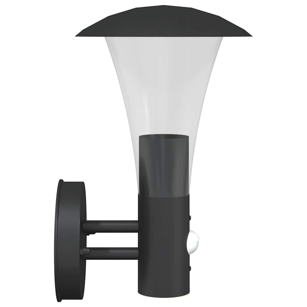 vidaXL Utomhusvägglampa med sensor svart rostfritt stål