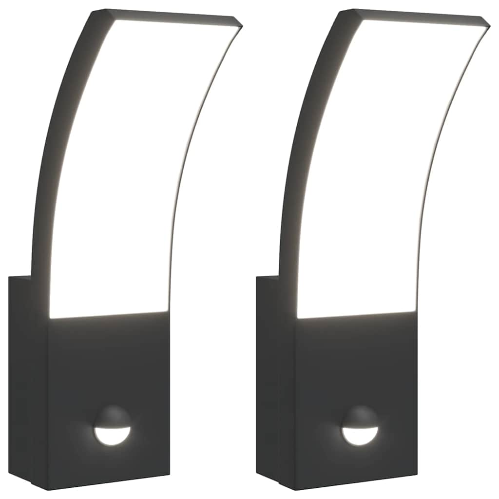vidaXL Utomhusvägglampor LED med sensorer 2 st svart gjuten aluminium