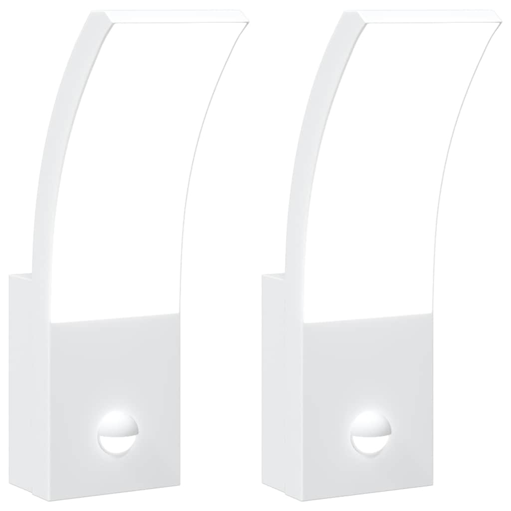 vidaXL Utomhusvägglampor LED med sensorer 2 st vit gjuten aluminium