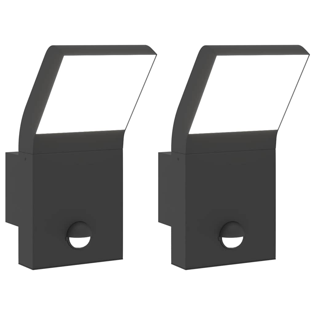 vidaXL Utomhusvägglampor LED med sensorer 2 st svart gjuten aluminium
