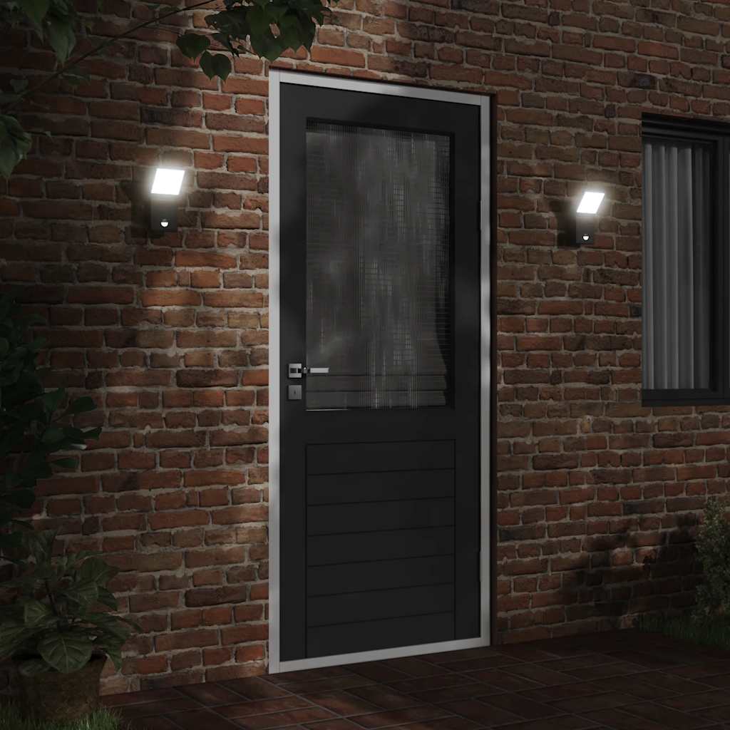 vidaXL Utomhusvägglampor LED med sensorer 2 st svart gjuten aluminium
