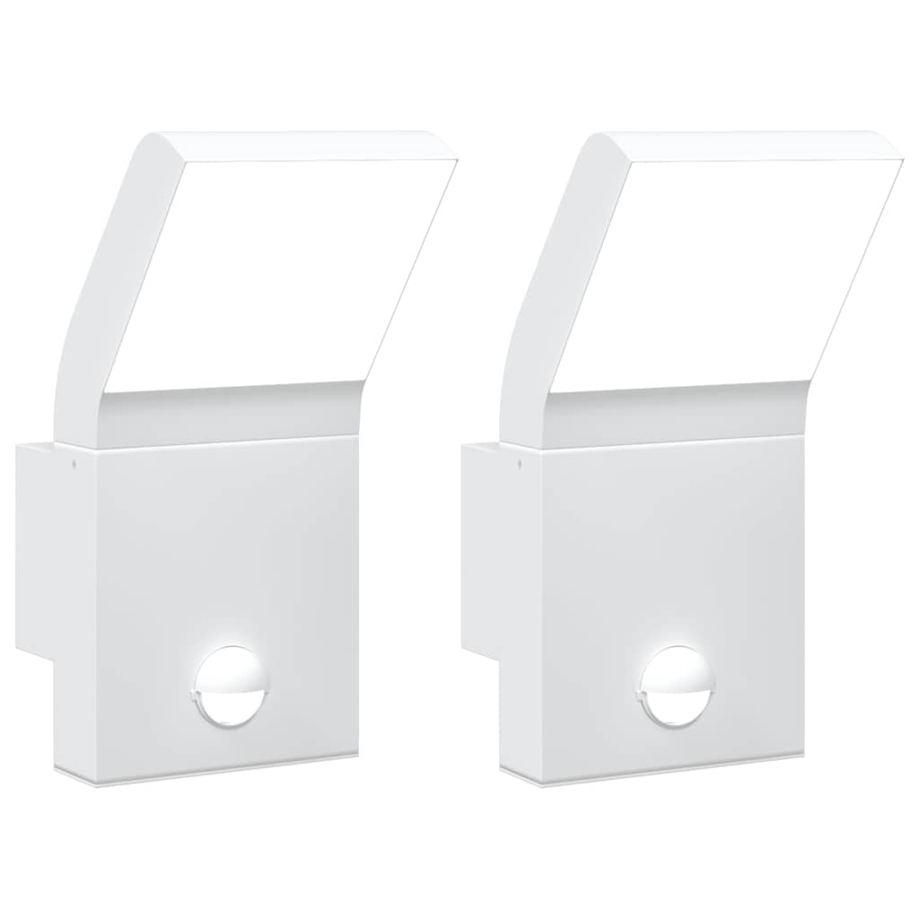 vidaXL Utomhusvägglampor LED med sensorer 2 st vit gjuten aluminium