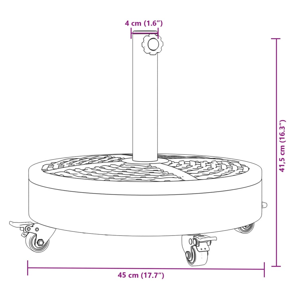 vidaXL Parasollfot med hjul för Ø38 / 48 mm stolpar 27 kg rund