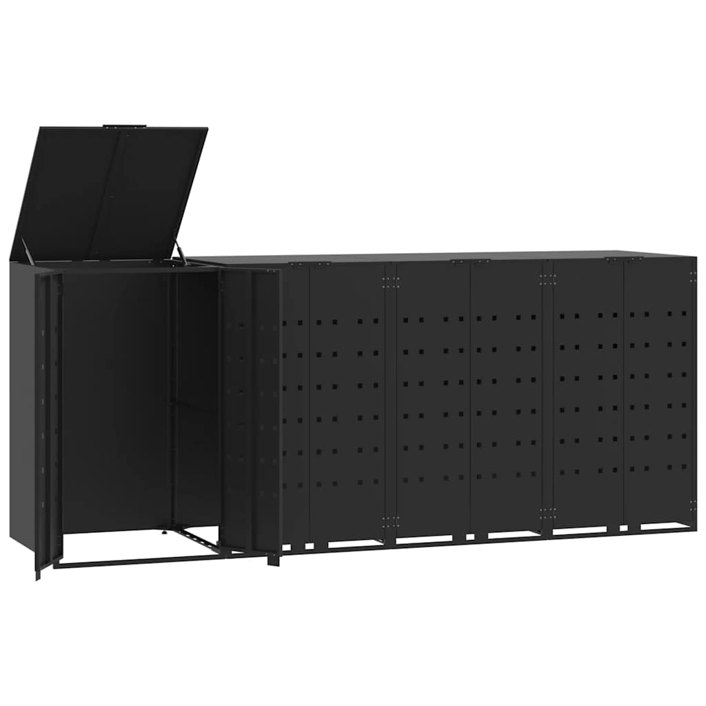 vidaXL Skjul för sopkärl för 4 platser svart 276x79x117 cm stål