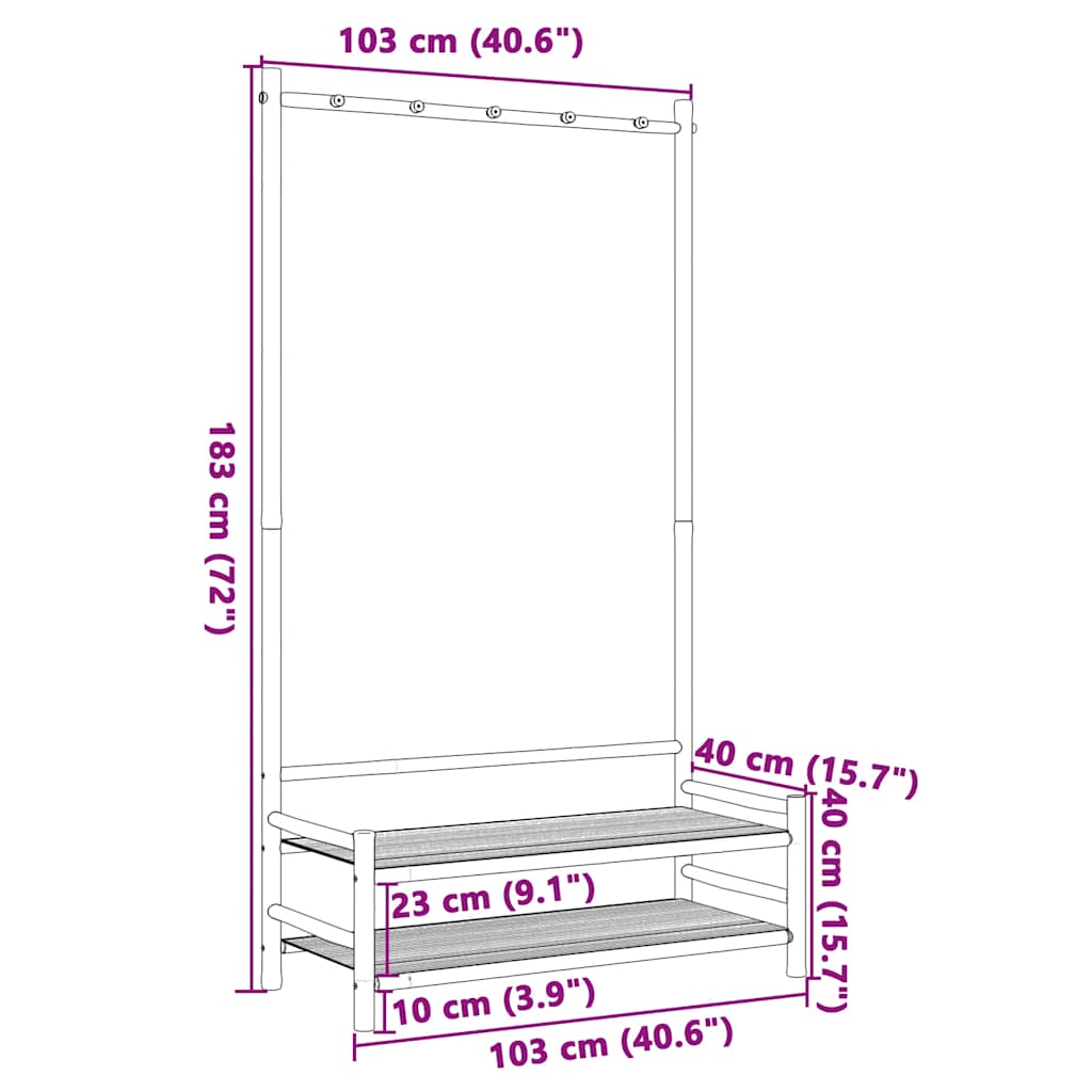 vidaXL Klädställ med hyllor 103x40x183 cm bambu