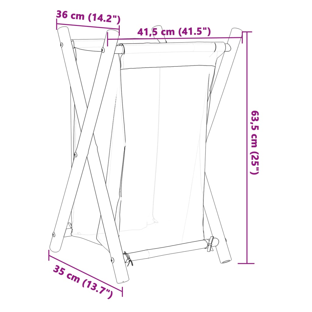 vidaXL Tvättkorg gräddvit 41,5x36x63,5 cm bambu