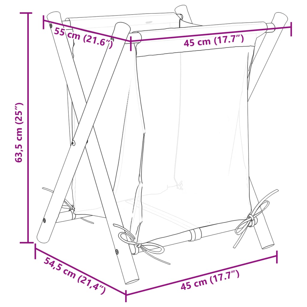 vidaXL Tvättkorg gräddvit 45x55x63,5 cm bambu
