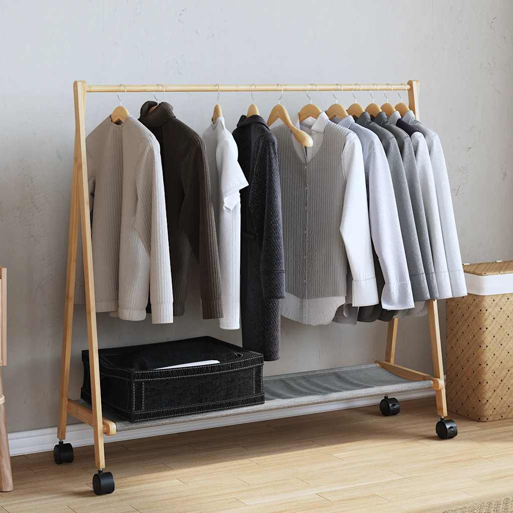 vidaXL Klädställ med hyllor och hjul 106x34x106,5 cm bambu