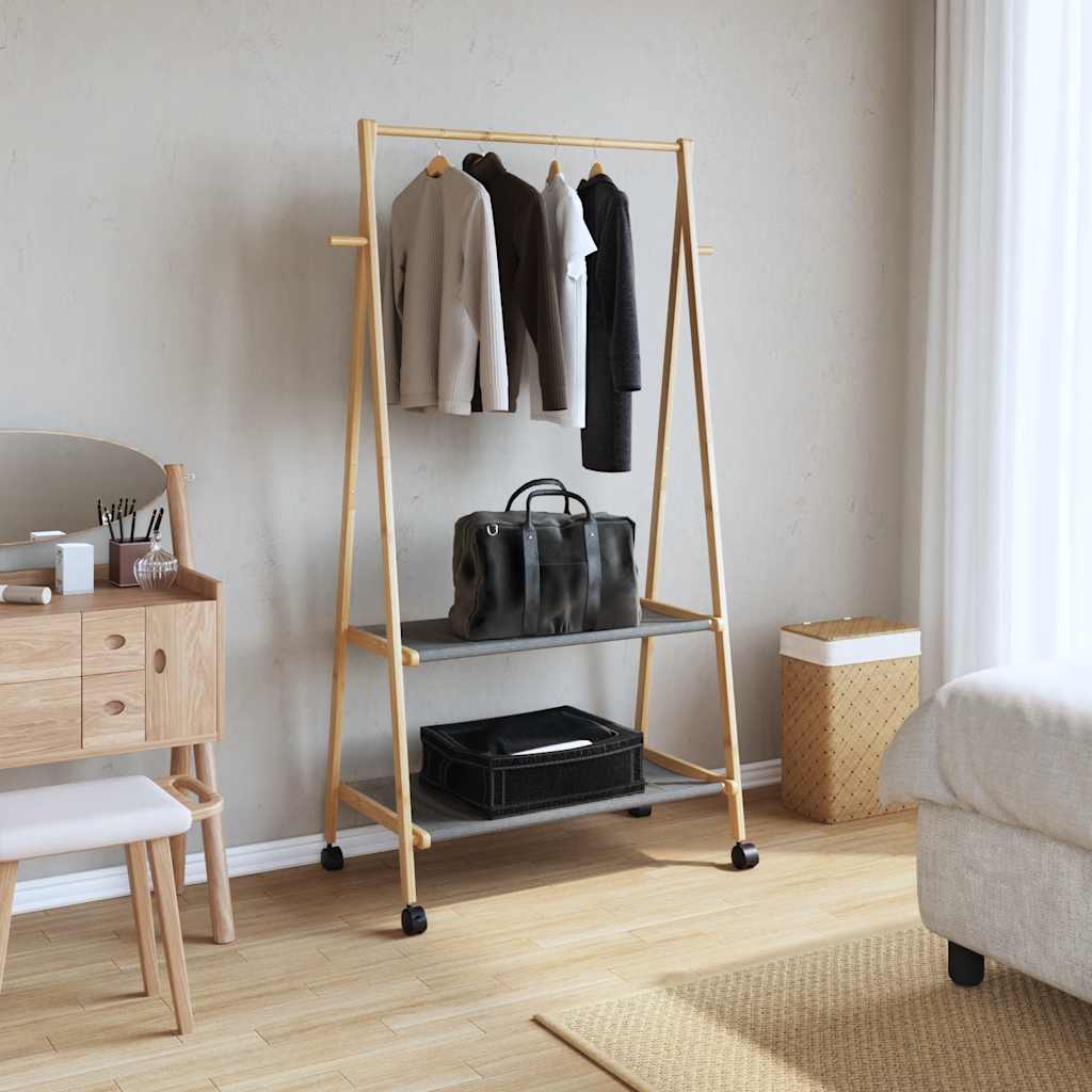 vidaXL Klädställ med hyllor och hjul 96x45,5x155,5 cm bambu
