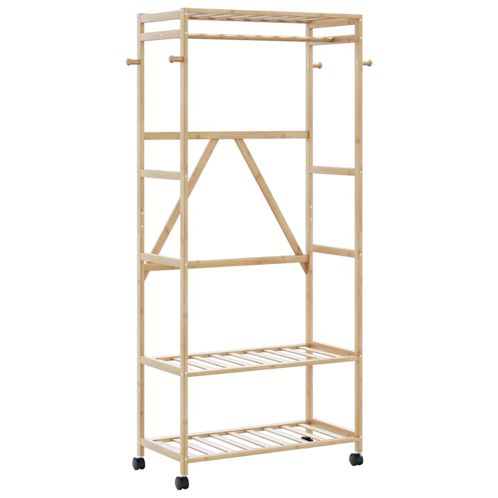 vidaXL Klädställ med hyllor och hjul 90x40x179,5 cm bambu