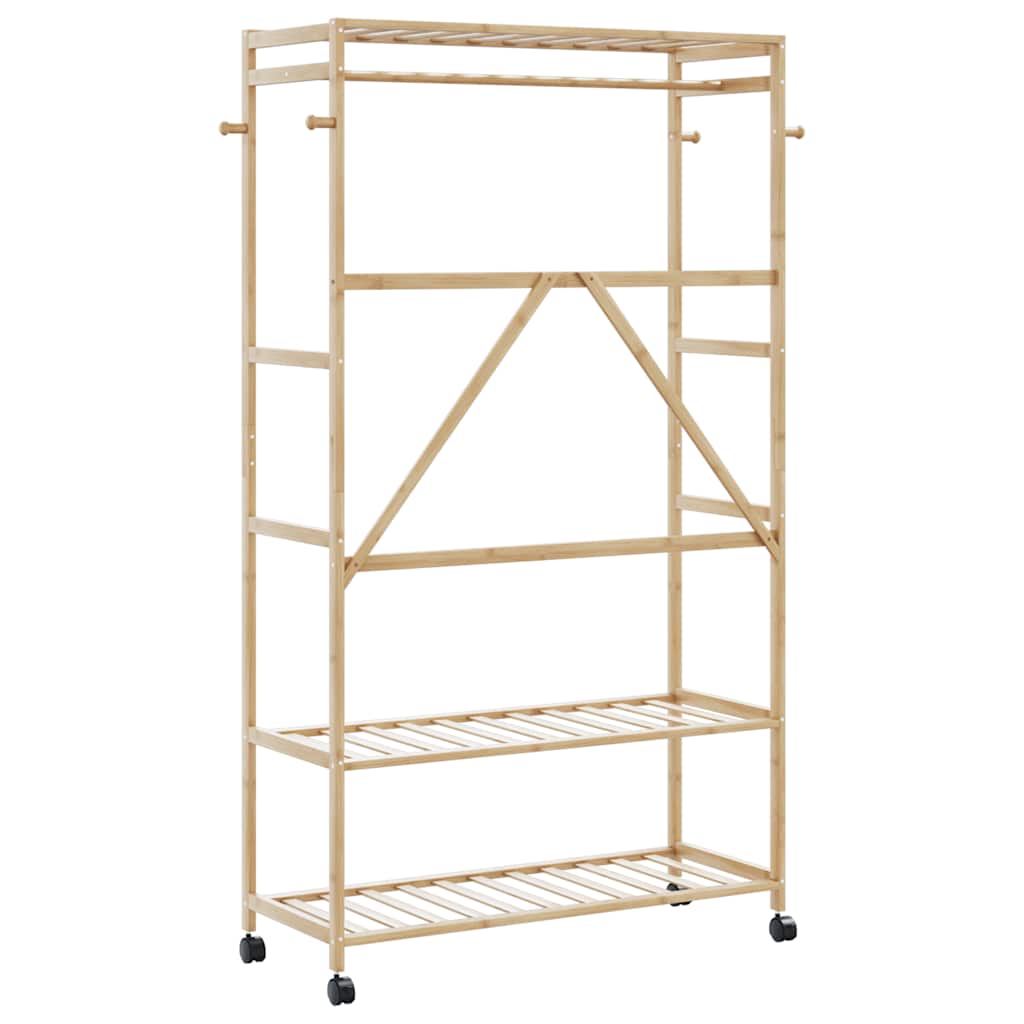 vidaXL Klädställ med hyllor och hjul 110x40x180 cm bambu