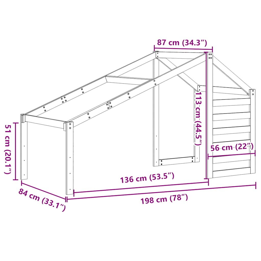 vidaXL Tak till barnsäng vaxbrun 198x87x113 cm massiv furu