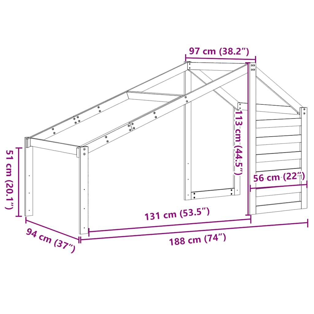 vidaXL Tak till barnsäng 188x97x113 cm massiv furu