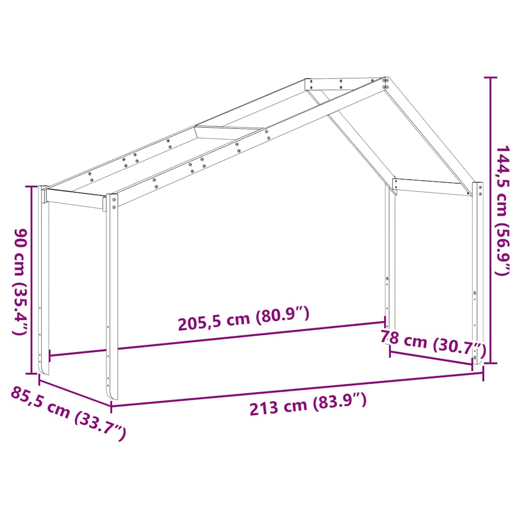 vidaXL Tak till barnsäng 213x85,5x144,5 cm massiv furu