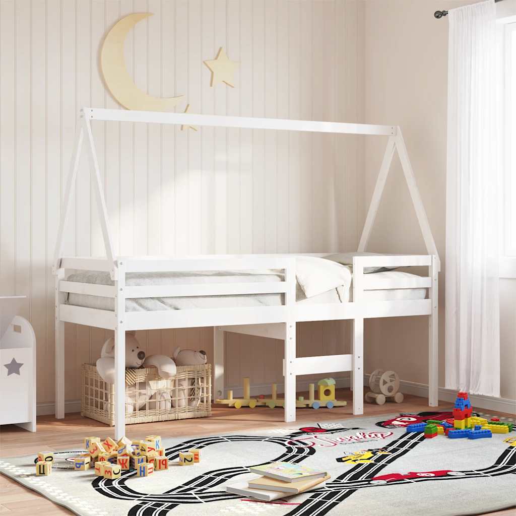 vidaXL Tak till barnsäng vit 209x95,5x88 cm massiv furu