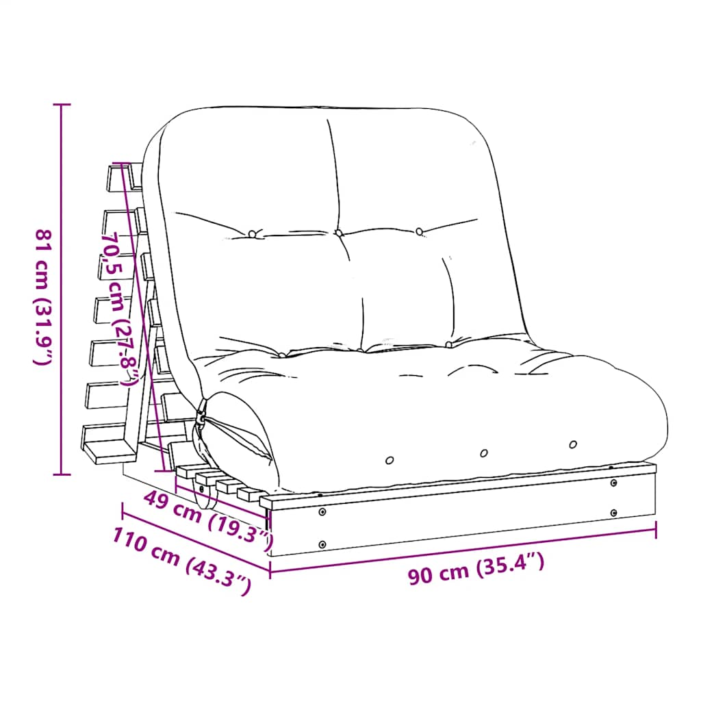 vidaXL Futonbäddsoffa med madrass 90x206x11 cm impregnerad furu