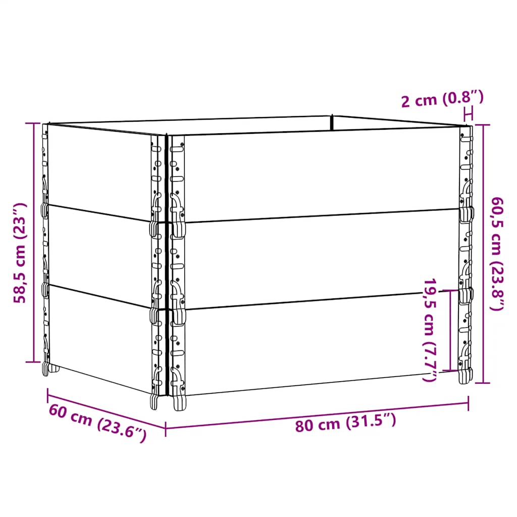 vidaXL Pallkragar 3 st svart 80x60 cm massivt furu
