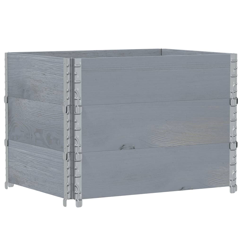vidaXL Pallkragar 3 st grå 80x60 cm massivt furu