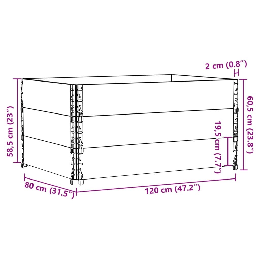 vidaXL Pallkragar 3 st brun 120x80 cm massivt furu
