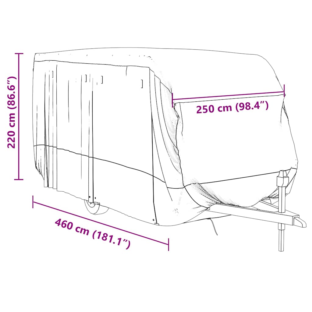 vidaXL Husvagnsöverdrag grå 460x250x220 cm non-woven tyg