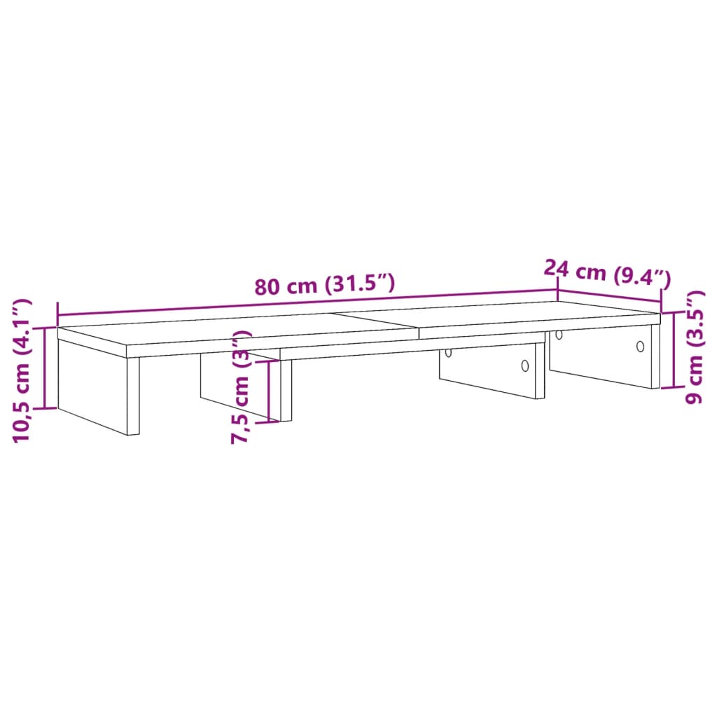 vidaXL Skärmställ justerbart 80x24x10,5 cm konstruerat trä vit