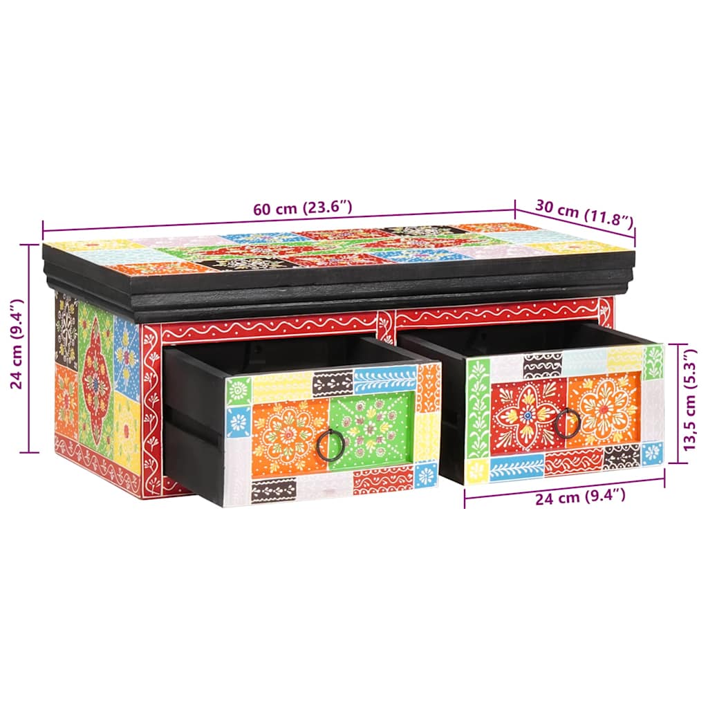 vidaXL TV-skåp Flerfärgsdesign 60 x 30 x 24 cm Massivt Mangoträ