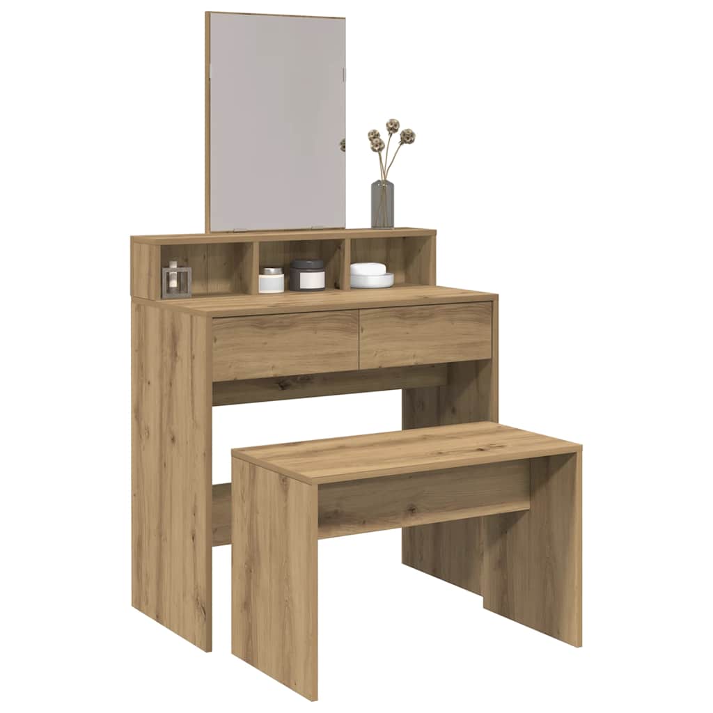 vidaXL Sminkpall artisan ek 70x35x45 cm konstruerat trä