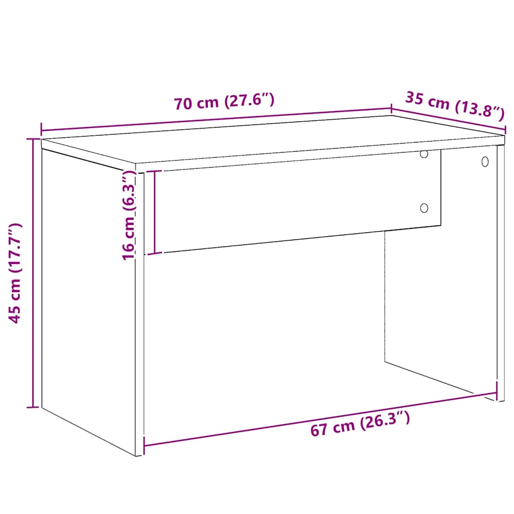vidaXL Sminkpall artisan ek 70x35x45 cm konstruerat trä
