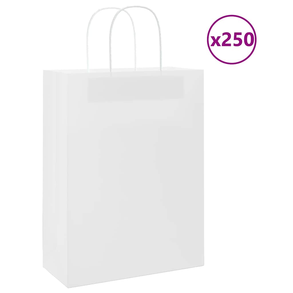 vidaXL Papperspåsar 250 st med handtag vit 26x12x35 cm