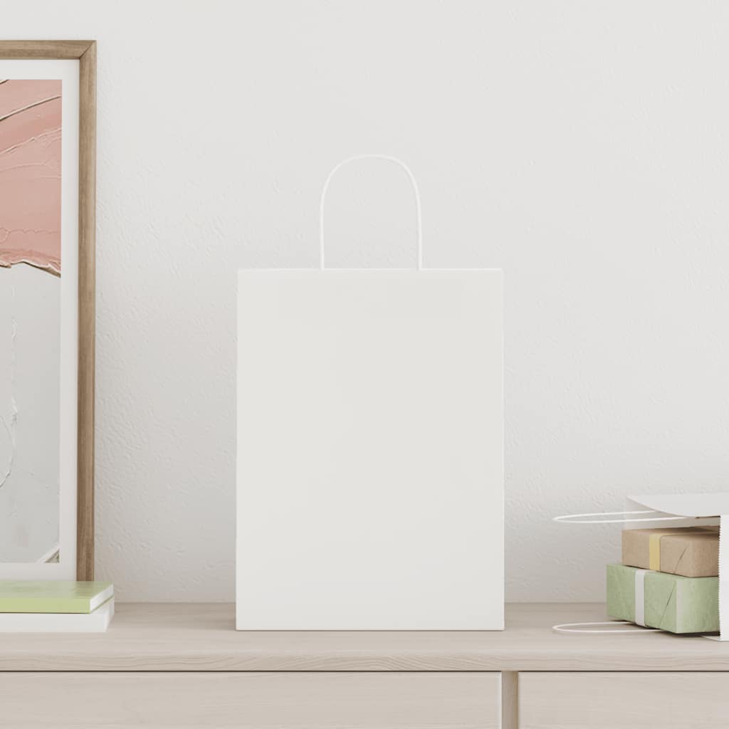 vidaXL Papperspåsar 250 st med handtag vit 26x12x35 cm
