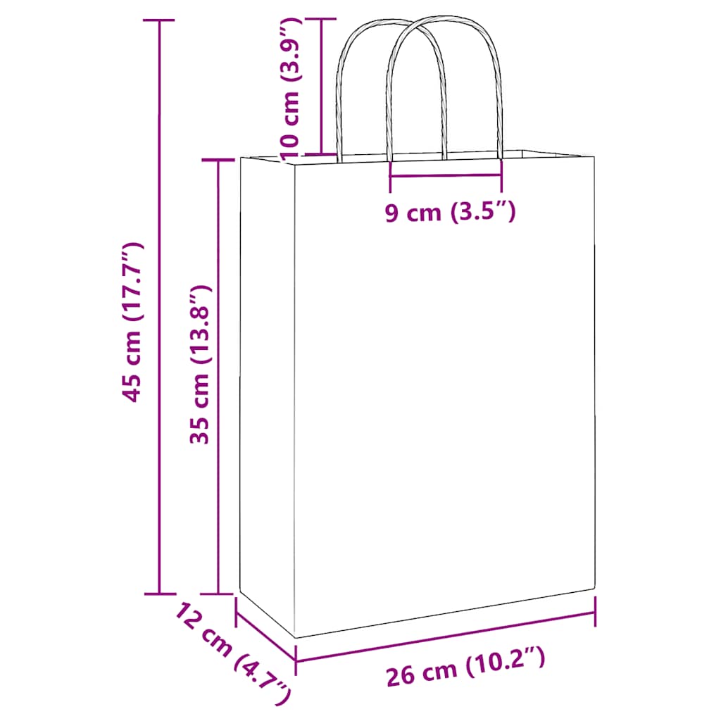 vidaXL Papperspåsar 250 st med handtag vit 26x12x35 cm
