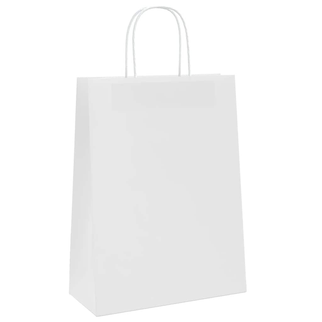 vidaXL Papperspåsar 250 st med handtag vit 26x12x35 cm