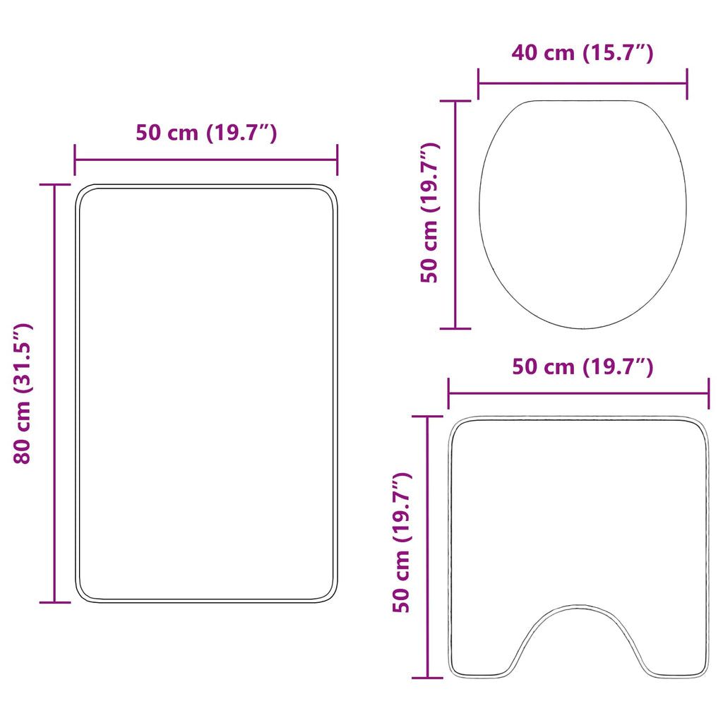 vidaXL Antisklid badmatta set 3 st Lila 50 x 80 cm PP