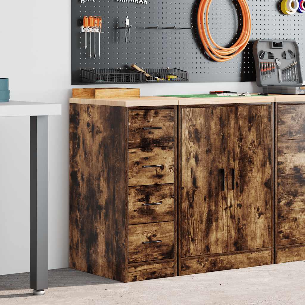 vidaXL Förvaringsskåp för garage rökt ek 30x51x85 cm massivt trä furu