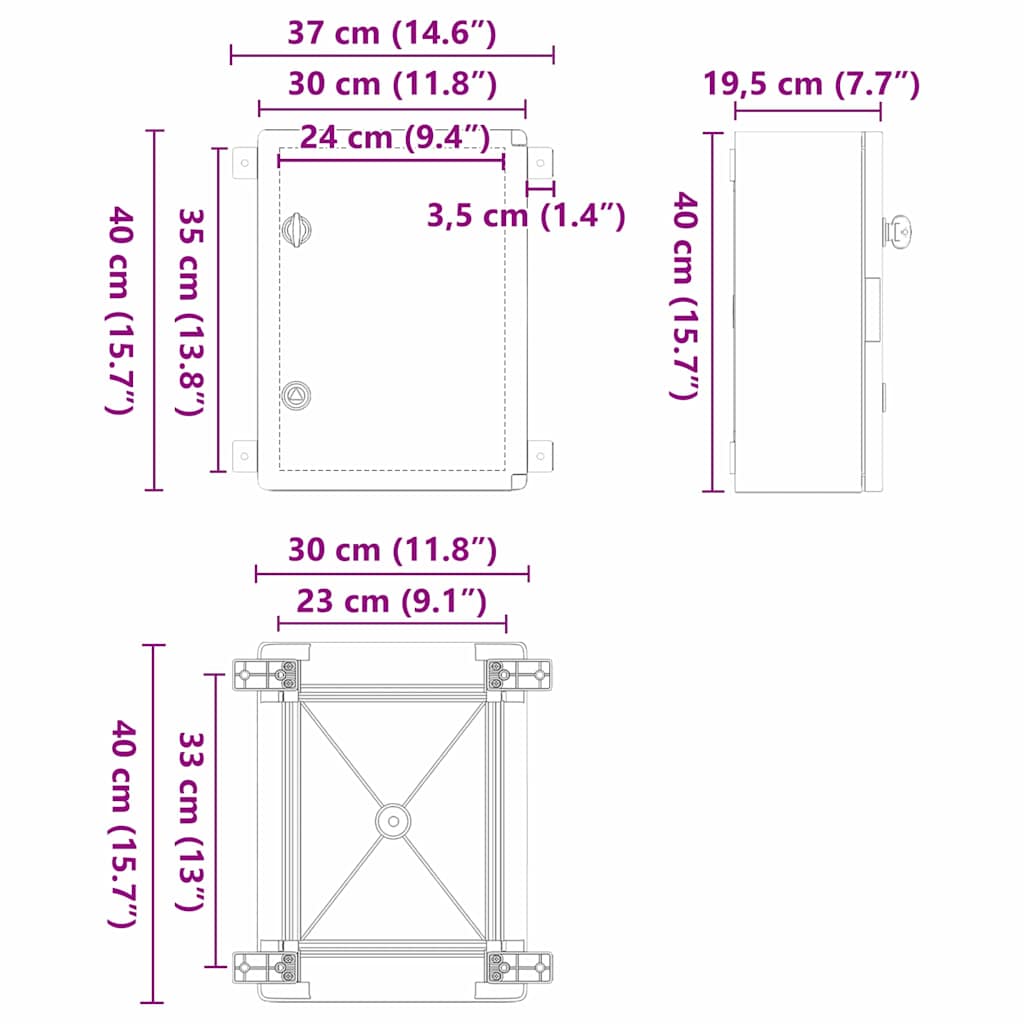 vidaXL Kontrollskåp Grå 37 x 19,5 x 40 cm ABS Plast