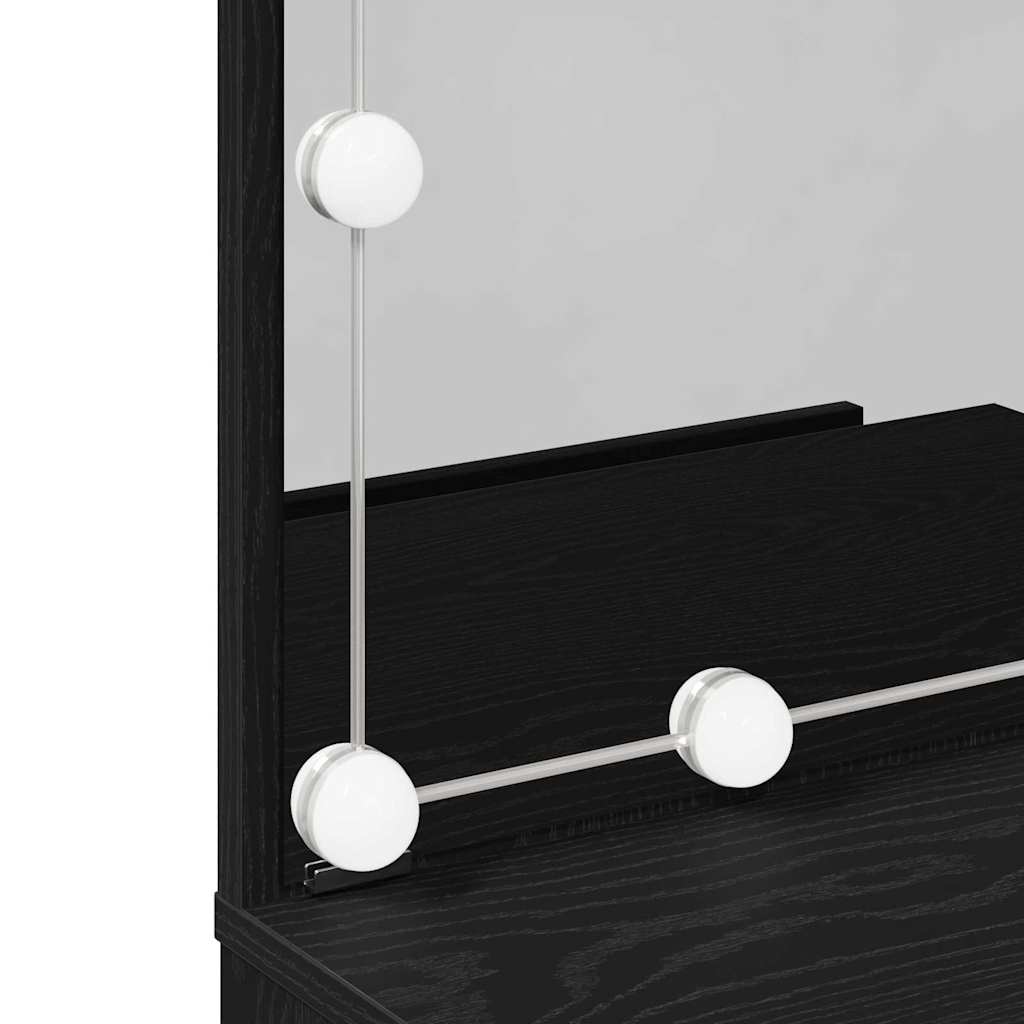 vidaXL Sminkbordssats med LED med låda 4 st Svart Ek Konstruerat trä