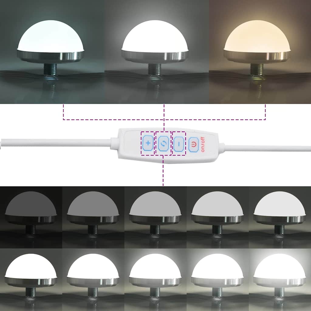 vidaXL Sminkbordssats med LED med låda 4 st Svart Ek Konstruerat trä