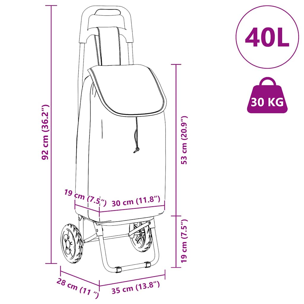 vidaXL Shoppingvagn Grå 35 x 28 x 92 cm Oxford tyg