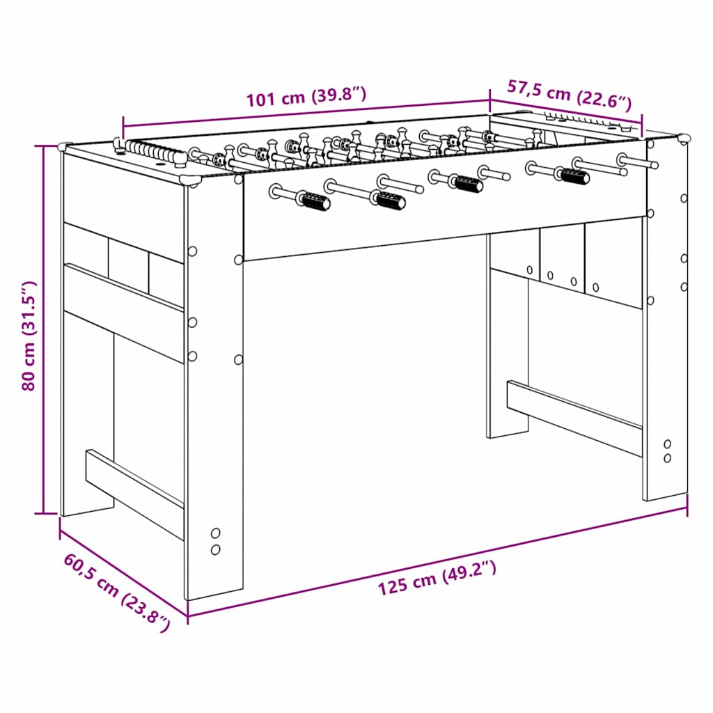 vidaXL Foosballbord Vit 125 x 60,5 x 80 cm Konstruerat trä
