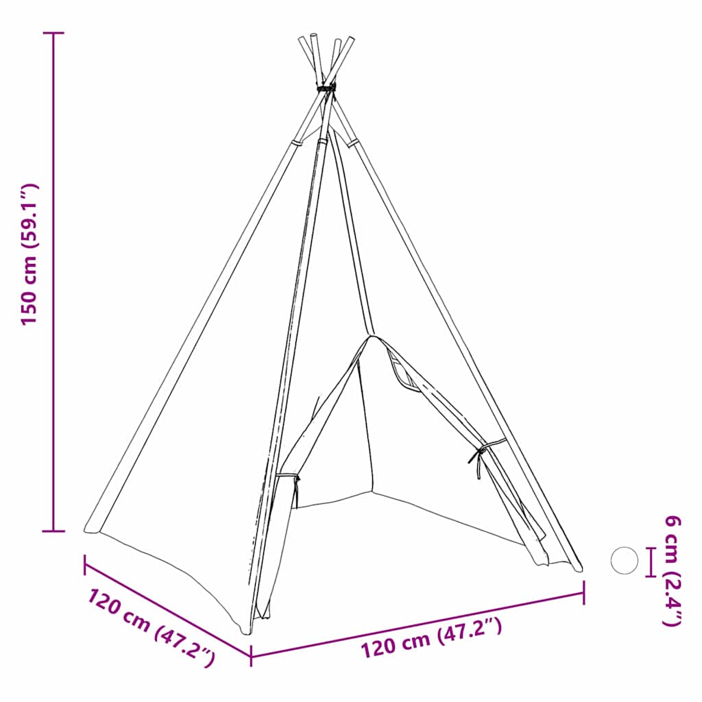 vidaXL Teepee Tält Vit 120 x 120 x 150 cm Tyg och Plast