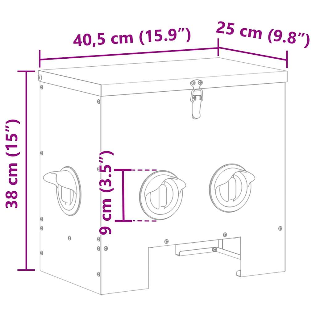 vidaXL Hönsfodertråg Svart 40,5 x 25 x 38 cm 20 kg Kallvalsat Stål
