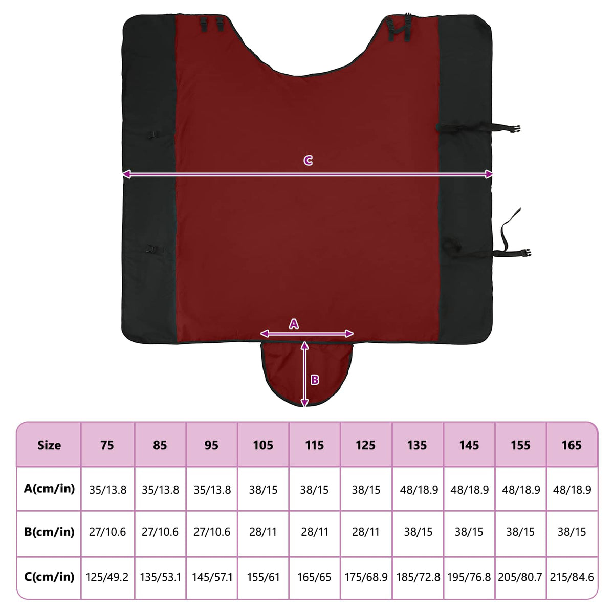 vidaXL Hästdyna Bordeaux och svart 75 cm Polyester