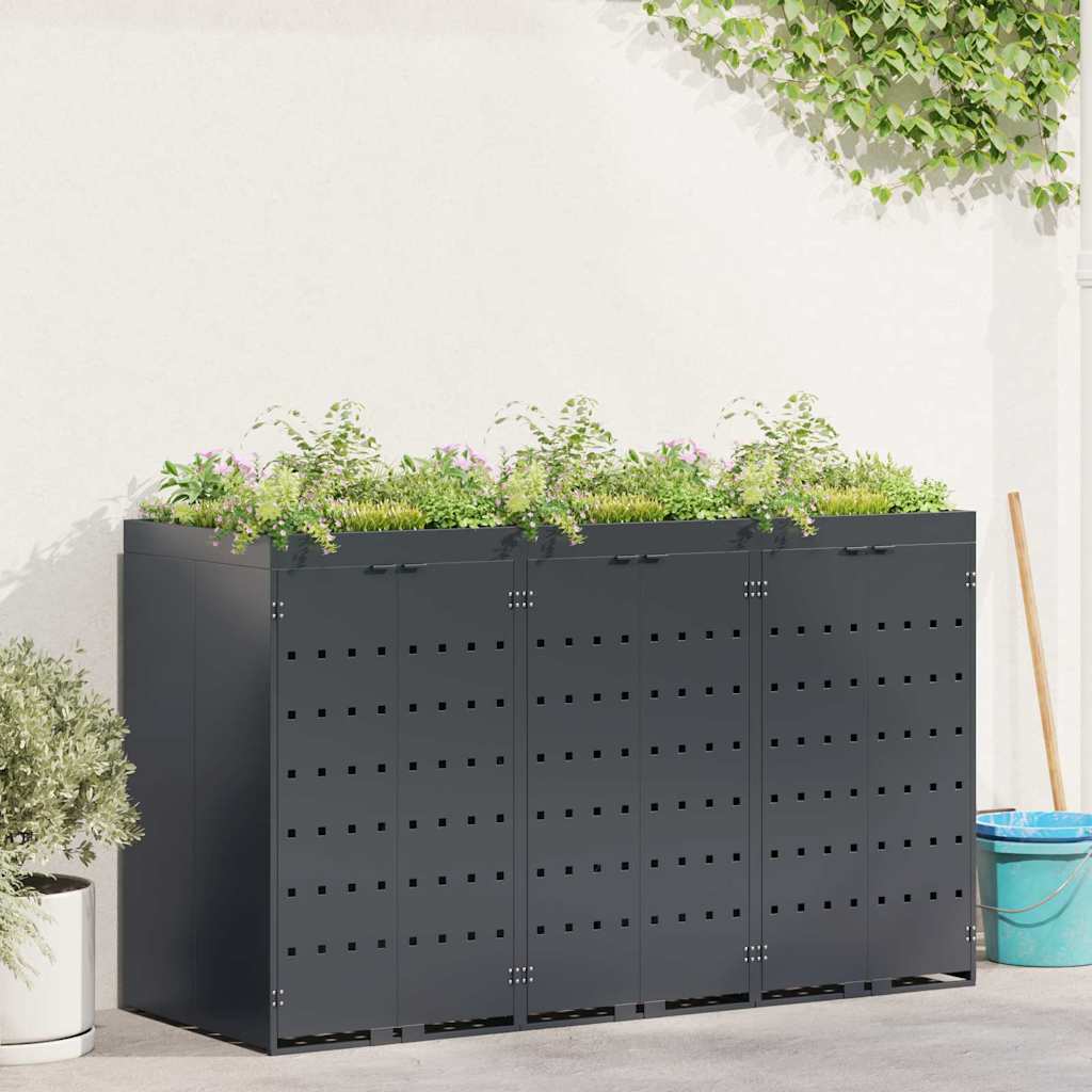 vidaXL Förvaring för 3 soptunnor Antracit 204 x 77,5 x 121,5 cm