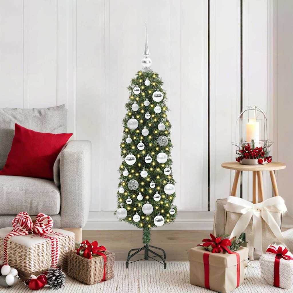 vidaXL Konstgjord julgran med LED-belysning Grön 120 cm PVC och plast