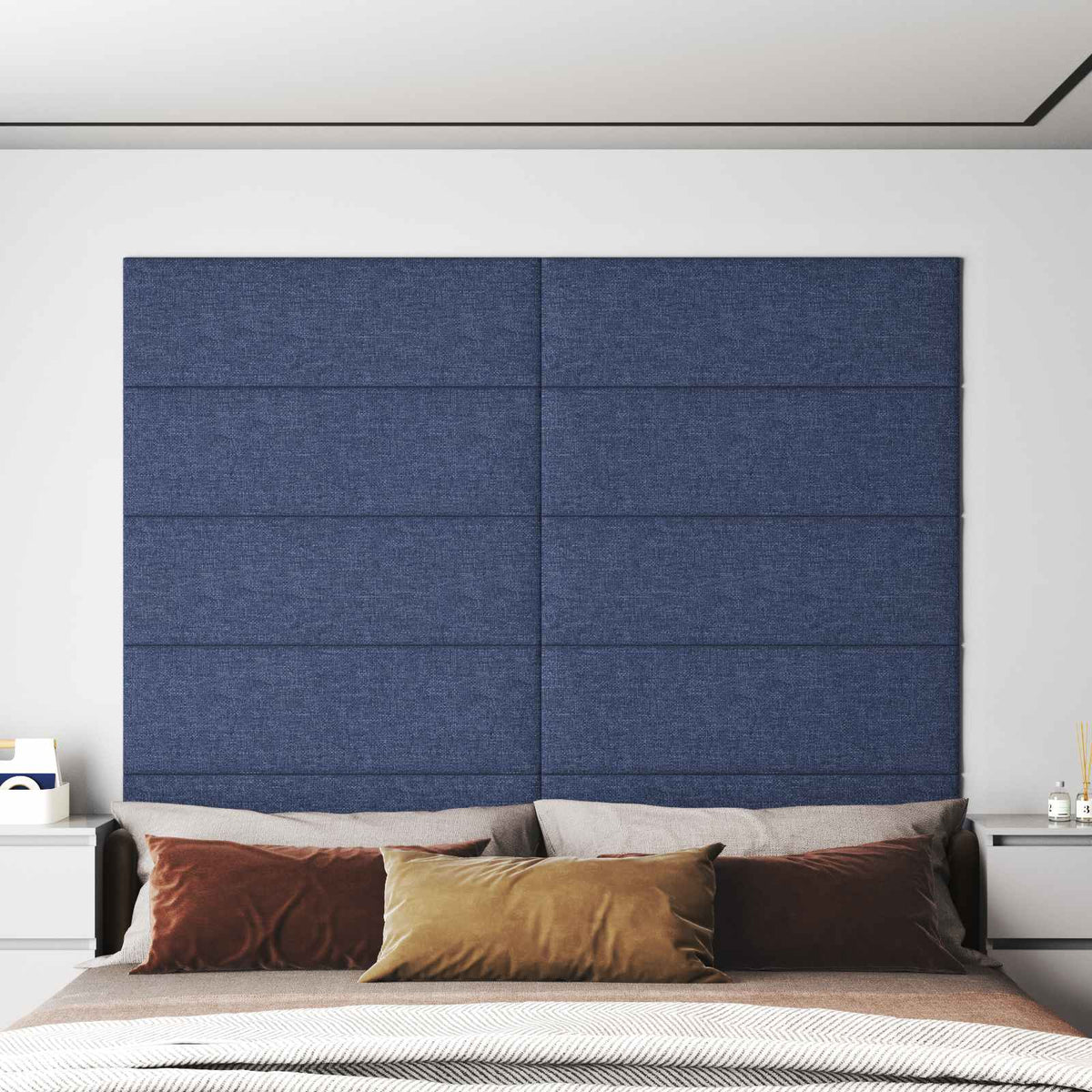 vidaXL Väggsänggavel 12 st 90 x 30 cm Blå tyg