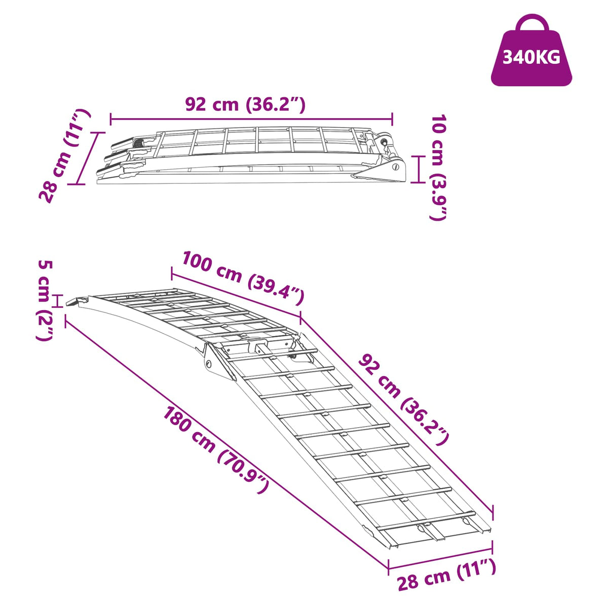 vidaXL Motorcykel Ramp Silver 340 kg per styck Aluminium