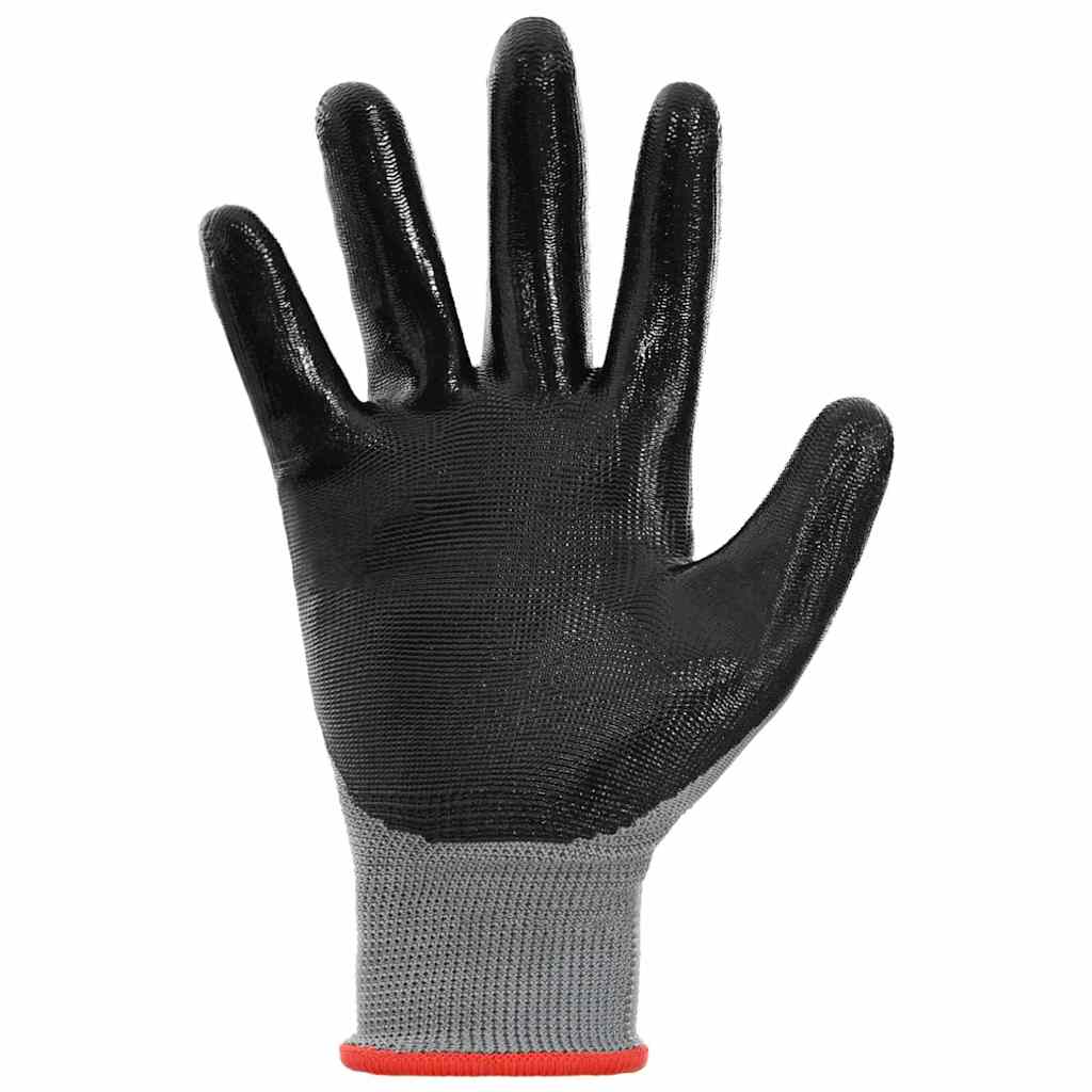 vidaXL Arbetshandskar 12 st Grå och svart 7 / S Polyester