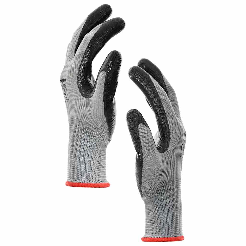 vidaXL Arbetshandskar 12 st Grå och svart 7 / S Polyester