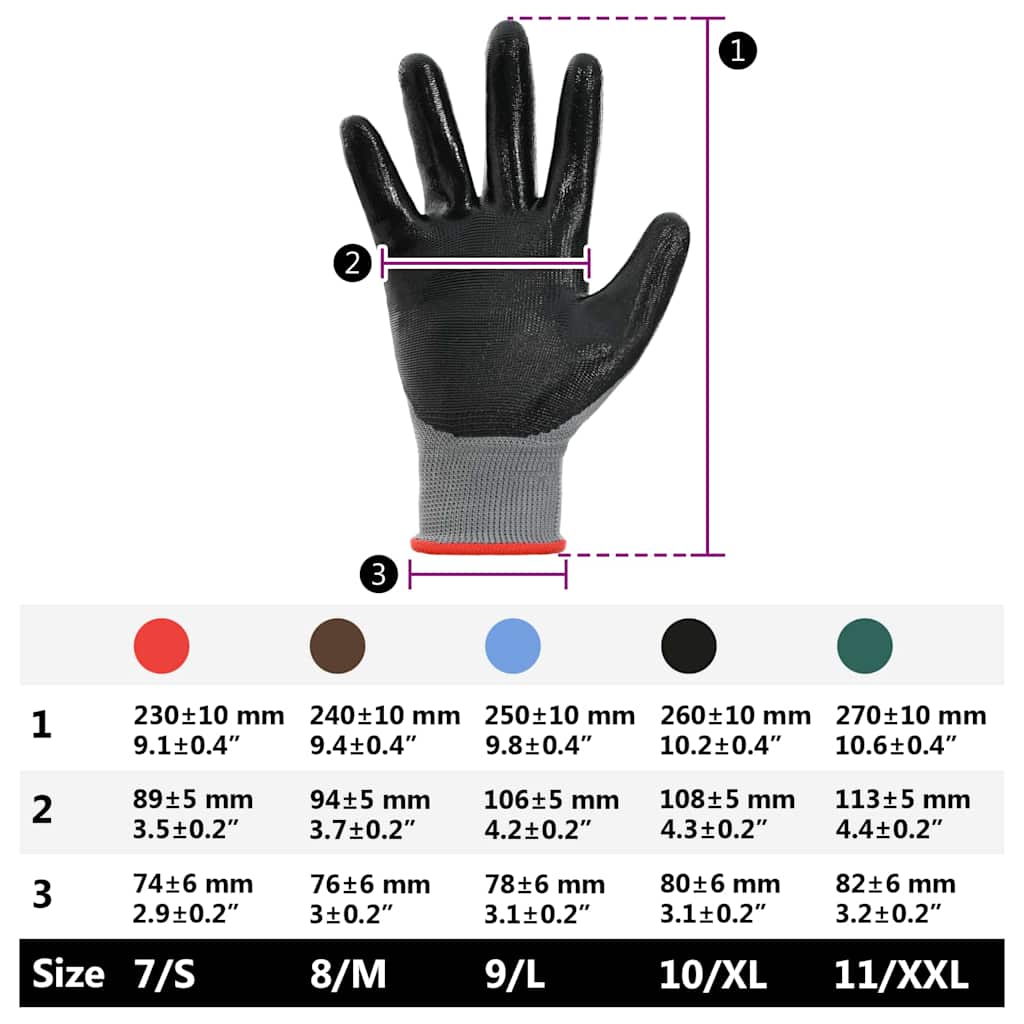 vidaXL Arbetshandskar 12 st Grå och svart 7 / S Polyester
