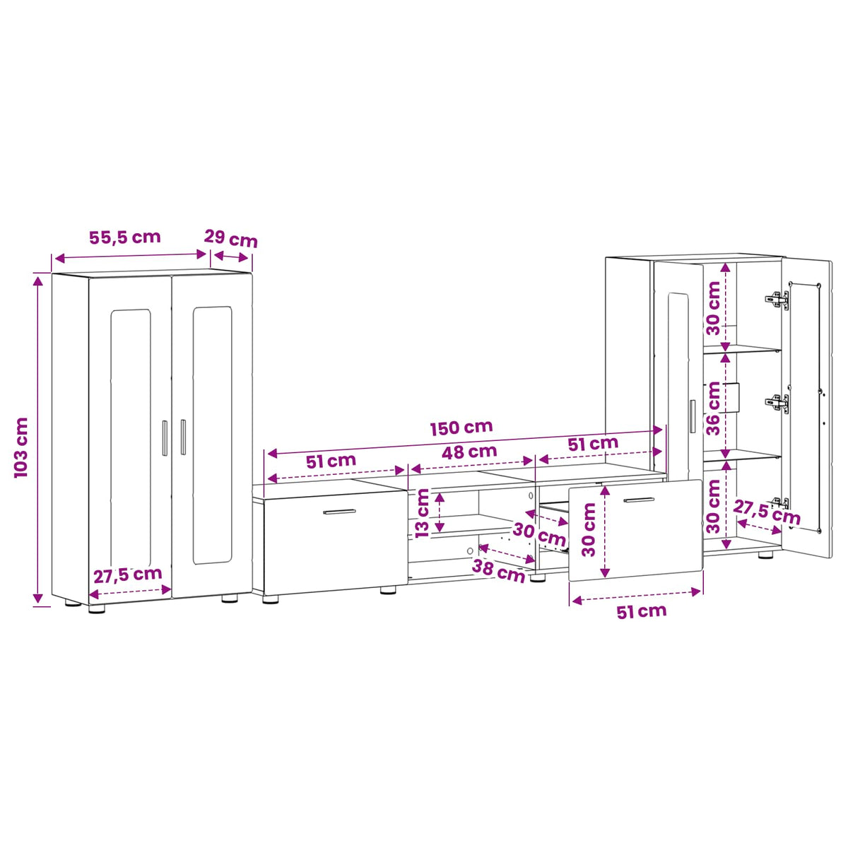 vidaXL TV-bänkset FLORIN 3 st 150 x 39 x 30 cm Artisan-ek